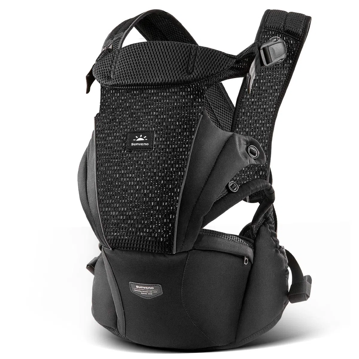 SUNVENO Babytrage mit Hüftsitz, Ergonomische Hüftsitz Babytrage für Neugeborene und Kleinkinder 3–20 kg, Atmungsaktives Mesh-Gewebe, Verstellbar, Front- und Rückentrageweise