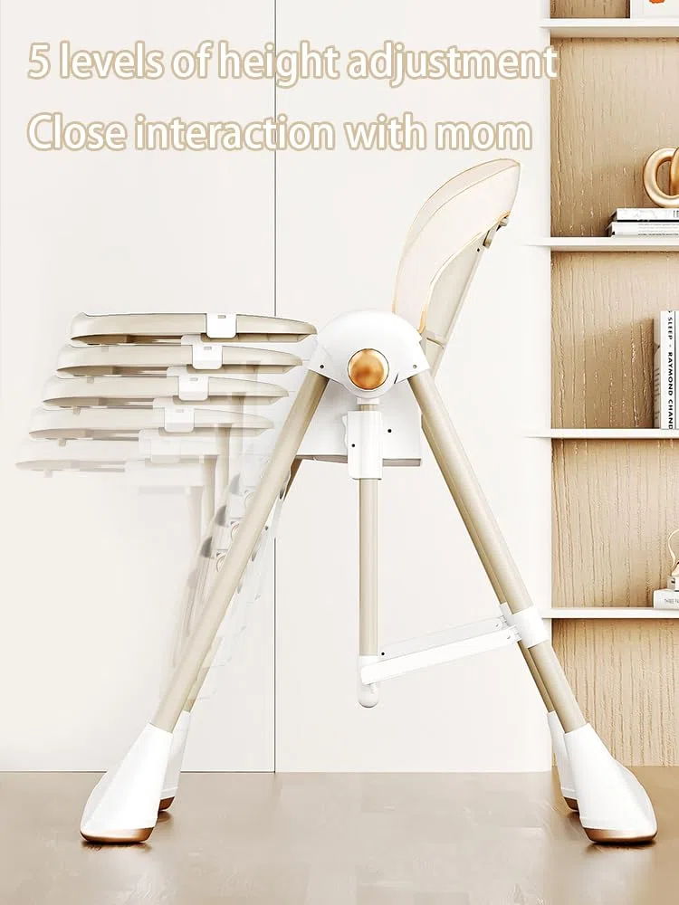 Magic ZC PU-Leder Baby Hochstühle Baby-Hochstuhl Kleinkind-Esszimmerstuhl mit Verstellbaren Höhen und positionen Multifunktional Faltbar Umwandelbar mit Abnehmbaren Doppeltabletts (8121 Khaki)