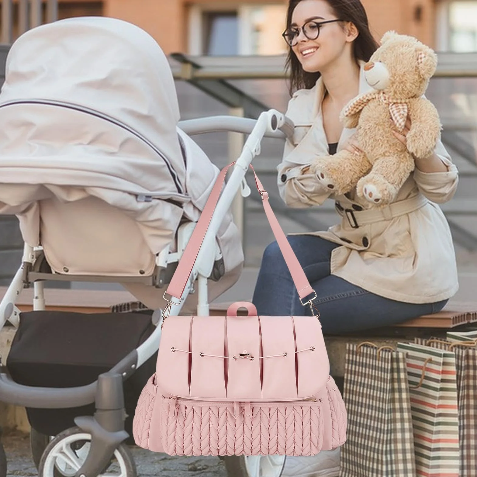 Générique Windeltasche, Rucksack, Wickeltasche, Organizer, Wickeltisch, Reisetaschen mit großer Kapazität, mit Wickelunterlage, wasserdicht, für Mütter, Rosa, Se référer au descriptif, Siehe