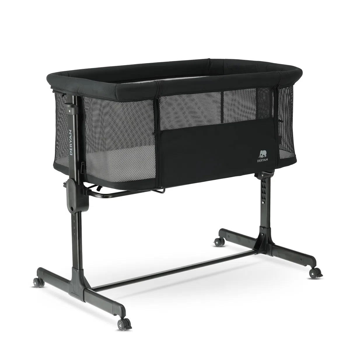 Deryan Snoozy Co-Sleeper 3 in 1 Babybett bis 9 kg, Beistellbett, Wiege, Höhenverstellug und Einstellung der Neigung der Matratze, 4 Räder mit Bremse Ergonomische Matratze Tasche (Schwarz)
