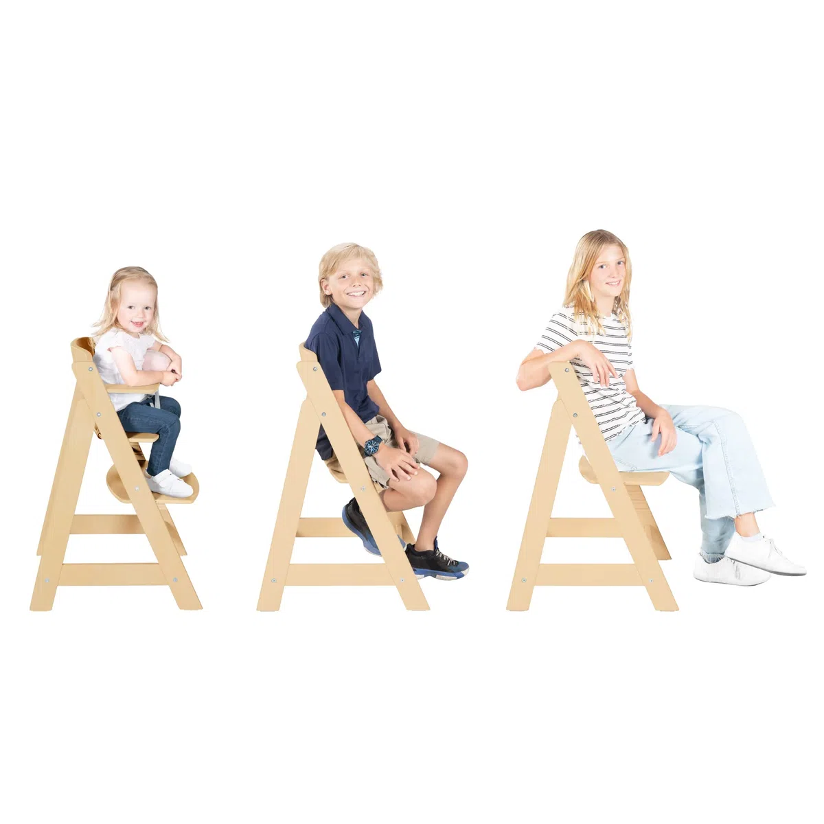 roba Babyhochstuhl Sit Up Flex - Mitwachsender Hochstuhl aus Holz - Verstellbarer Kinderhochstuhl mit Schrittgurt - ab 6 Monaten bis 70 kg - Natur