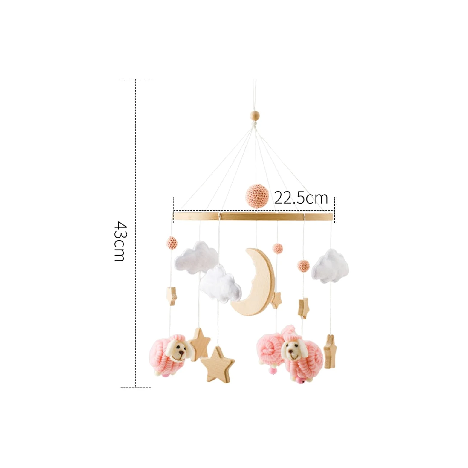 Babybett Mobile mit Rasseln, Sensorischem Spielzeug, Bettglocke, Filz Hängedekoration für Neugeborene (0 6 Monate), Rosa
