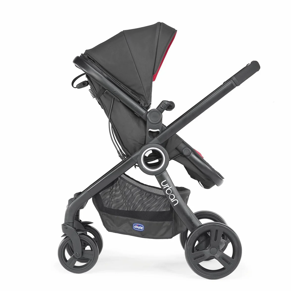 Chicco 06079418950000 Urban Plus Gestell mit Halbfester Babyschale inklusiv Regenschutz, Frontbügel, Verkleidung für Die Kinderwagenversion