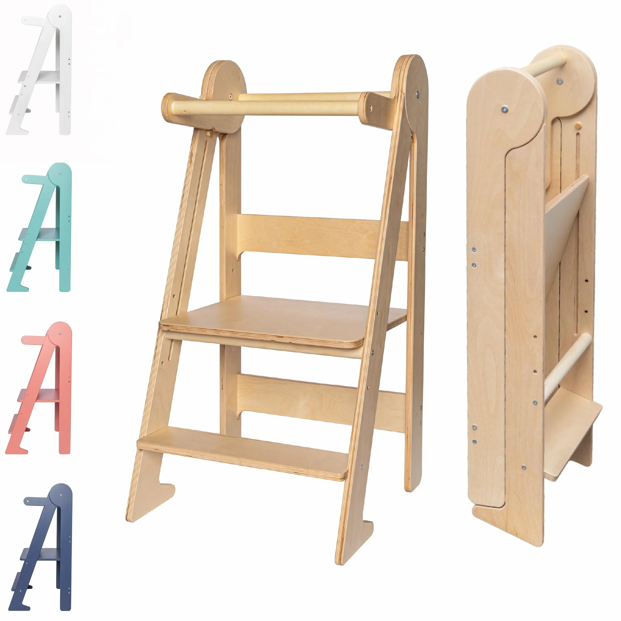 TOYBOX Montessori Kleinkind-Turm & faltbarer Holz Tritthocker - Faltbare Küchenhilfe für Kleinkinder, Kinder Lernen & Steh-Möbel