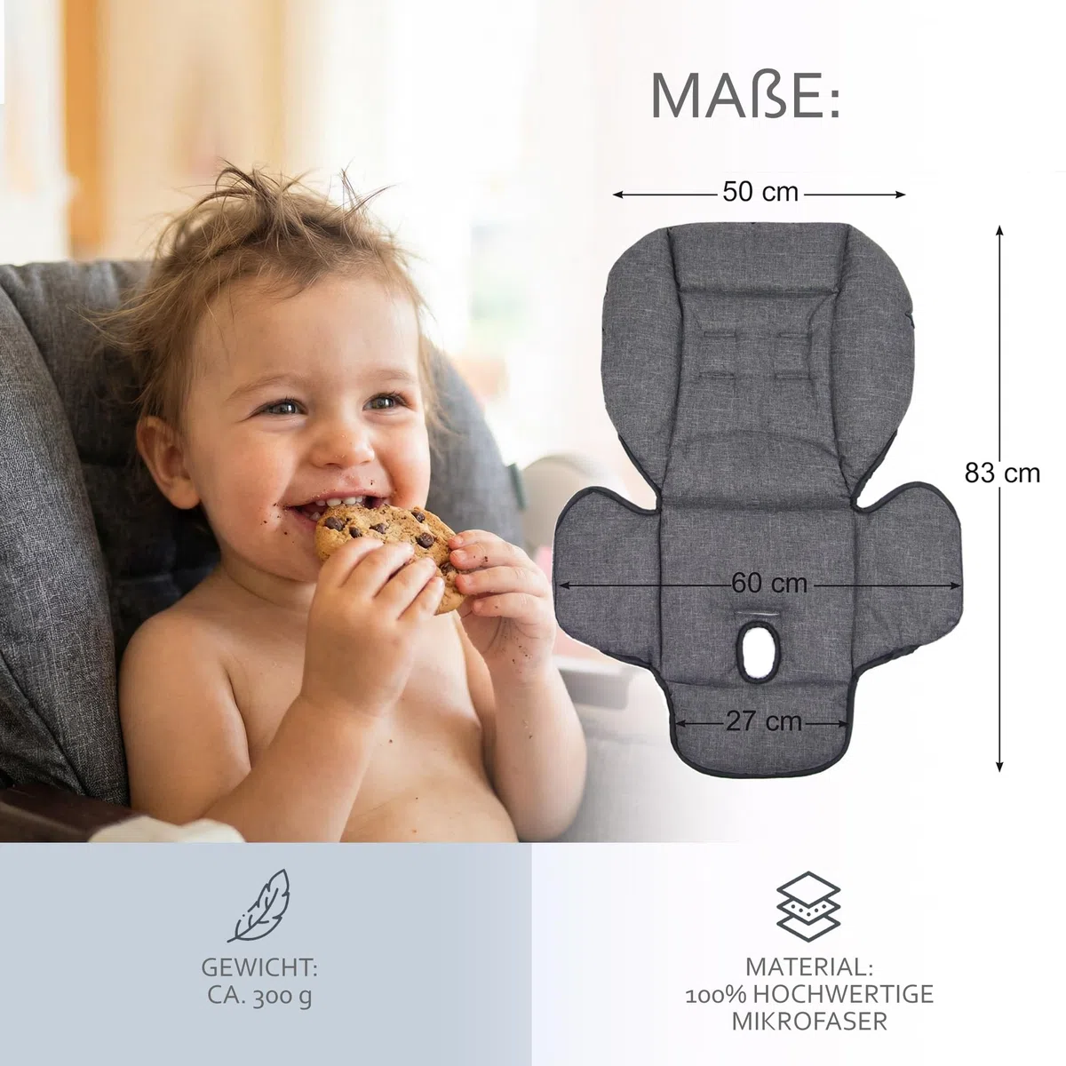 Ersatzbezug Sitzkissen [Bezug für Hochstuhl] kompatibel mit Peg Perego Prima Pappa DINER (dunkelgrau meliert)