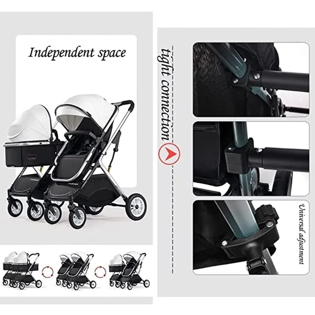 Side by Side Zwillings-Doppelkinderwagen, faltbar, abnehmbar, mit verstellbarer Rückenlehne