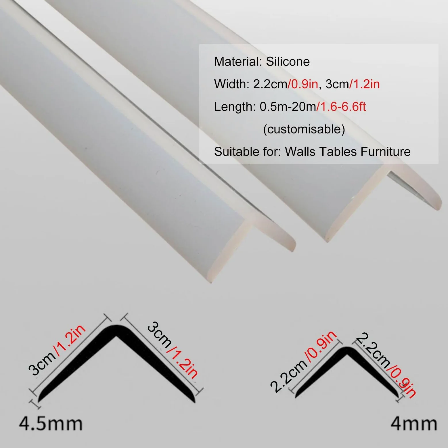 Kantenschutz für Möbel, 2,5 cm (Breite), weicher, babysicherer Eckenschutz/Stoßstange für Schreibtischtüren, Schrank, Fußleiste, Wände, Arbeitsplatte, scharfer Winkel, Tischkantenschutz, Streifen, abz