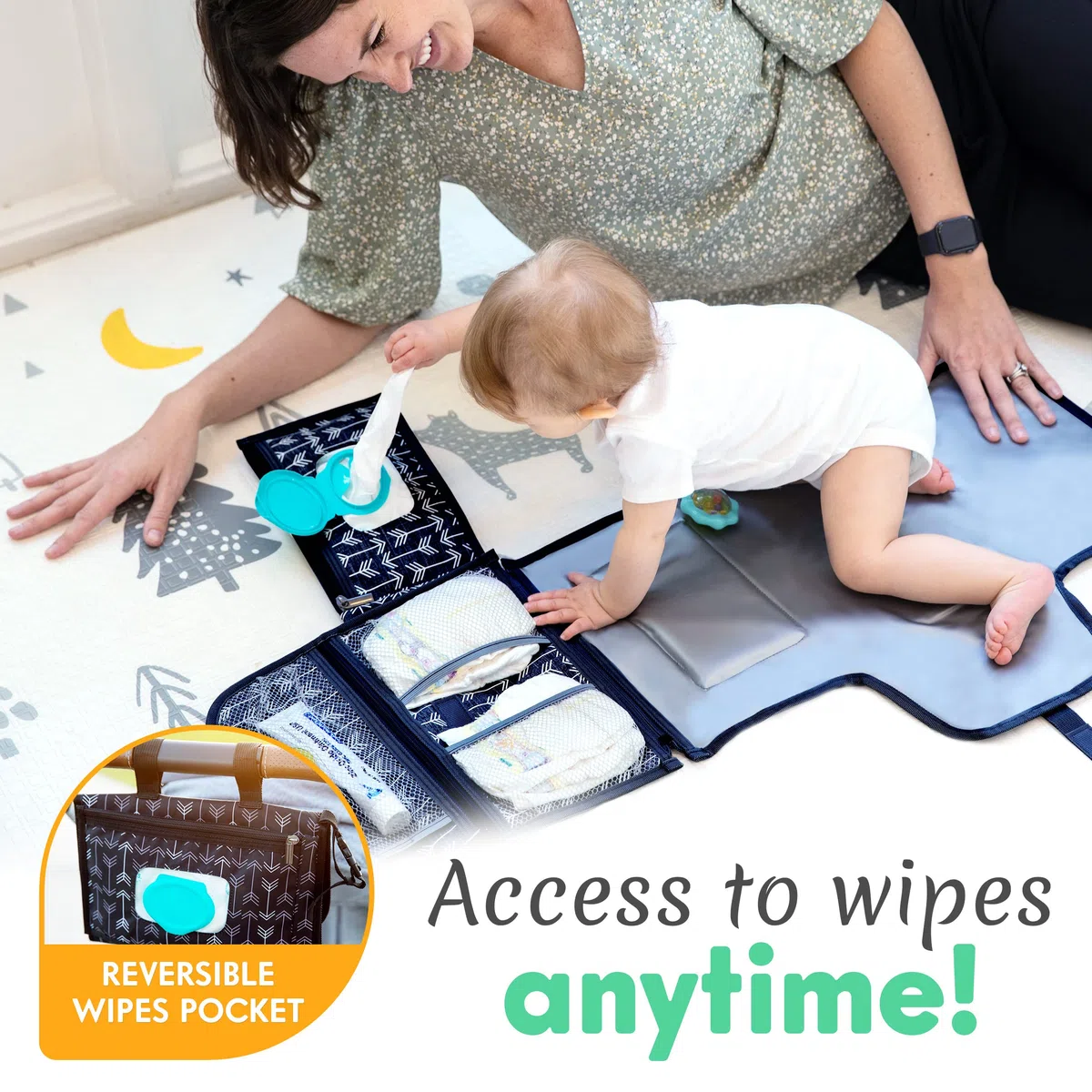 Kopi Baby Tragbare Wickelunterlage – Baby-Wickeltasche mit Feuchttüchertasche, intelligentes Design, tragbare Wickelunterlage, Baby-Reisestation, Geschenk für neugeborene Mädchen und Jungen, schwarze