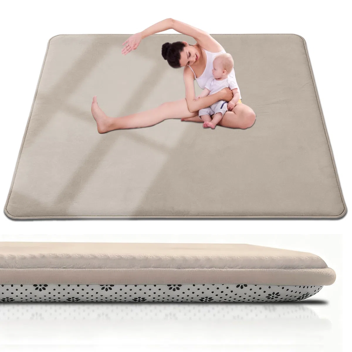 2cm Dicke Krabbelmatte Baby Spielteppich 130 x 190 cm Rutschfester Tatami Matte Extra dick und Spielmatt, Hellbraun Teppich für Wohn und Kinderzimmer