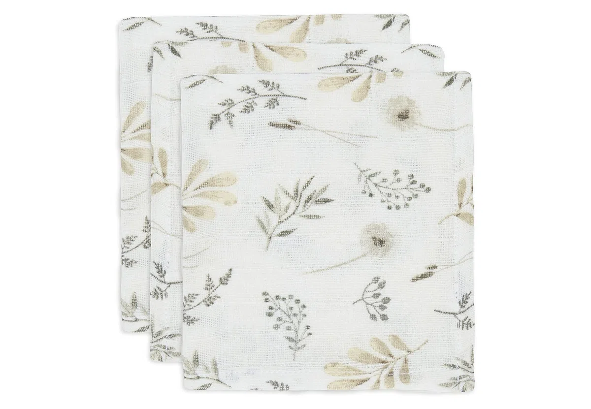 Jollein 537-848-66059 Spucktücher Mundtücher Musselin 3er Set Wild Flowers/Wilde Blumen weiß (31x31 cm)