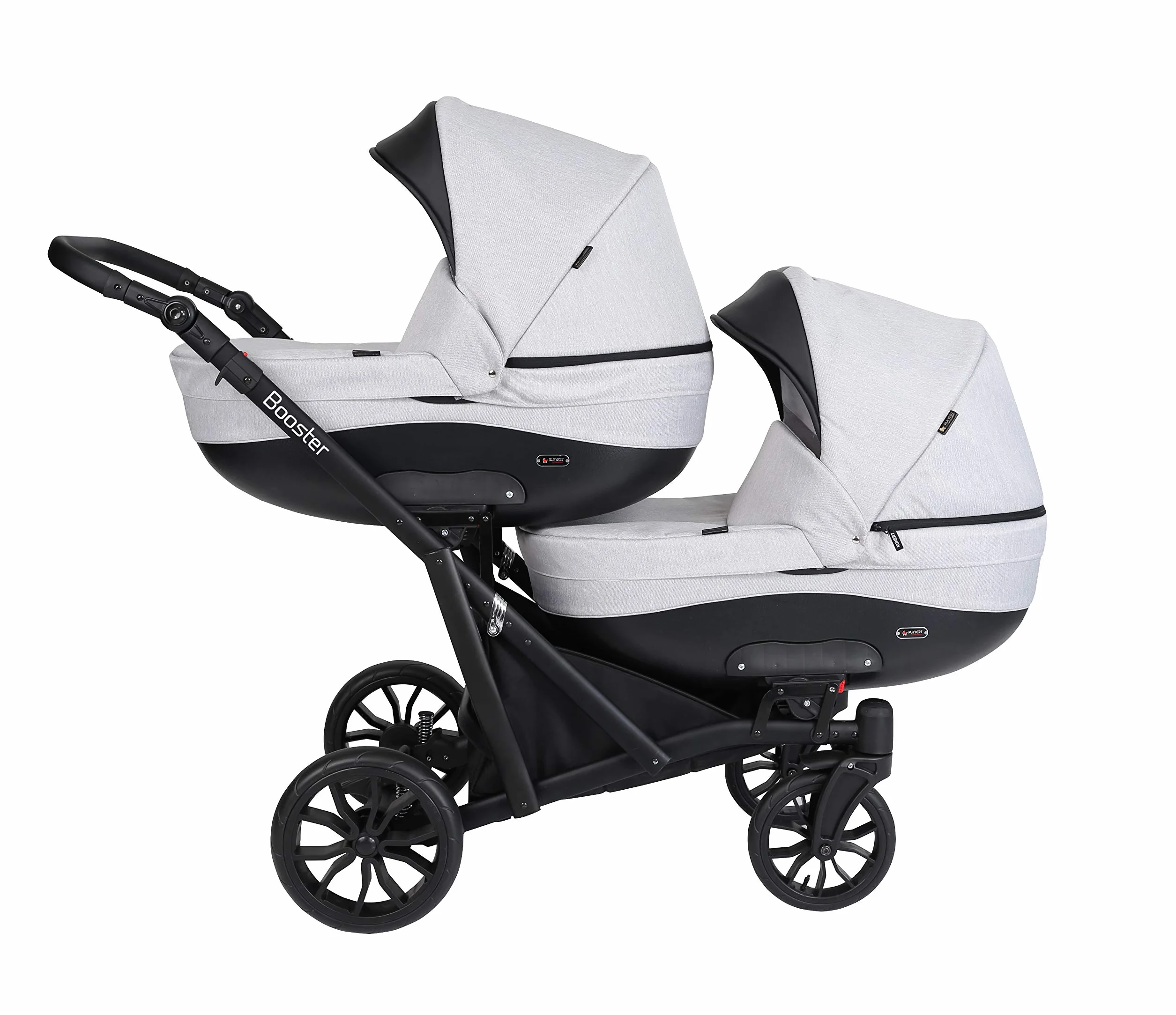 KUNERT BOOSTER 3in1 2in1 Kinderwagen Komplettset Zwillingskinderwagen Babywagen Kombikinderwagen Komplettset Geschwisterwagen Kinder Wagen set Zwillingsbuggy Doppelkinderwagen (Grau, 3 in 1 Cosmo)