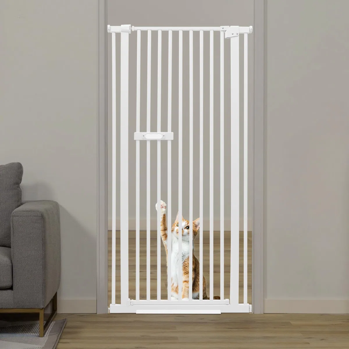Treppenschutzgitter Ohne Bohren, Absperrgitter Kohlenstoffstahl Hundegitter/Katzengitter Verstellbare Breite Türgitter, Automatische Türschließung Schutzgitter Treppengitter (Weiß, höhe 150cm)