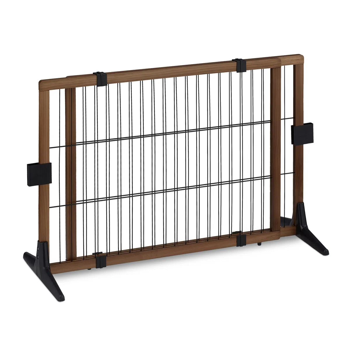 Relaxdays Absperrgitter, ausziehbares Türschutzgitter, ohne Bohren, mit Füßen, HxB: 71x107-172 cm, Hundegitter, braun