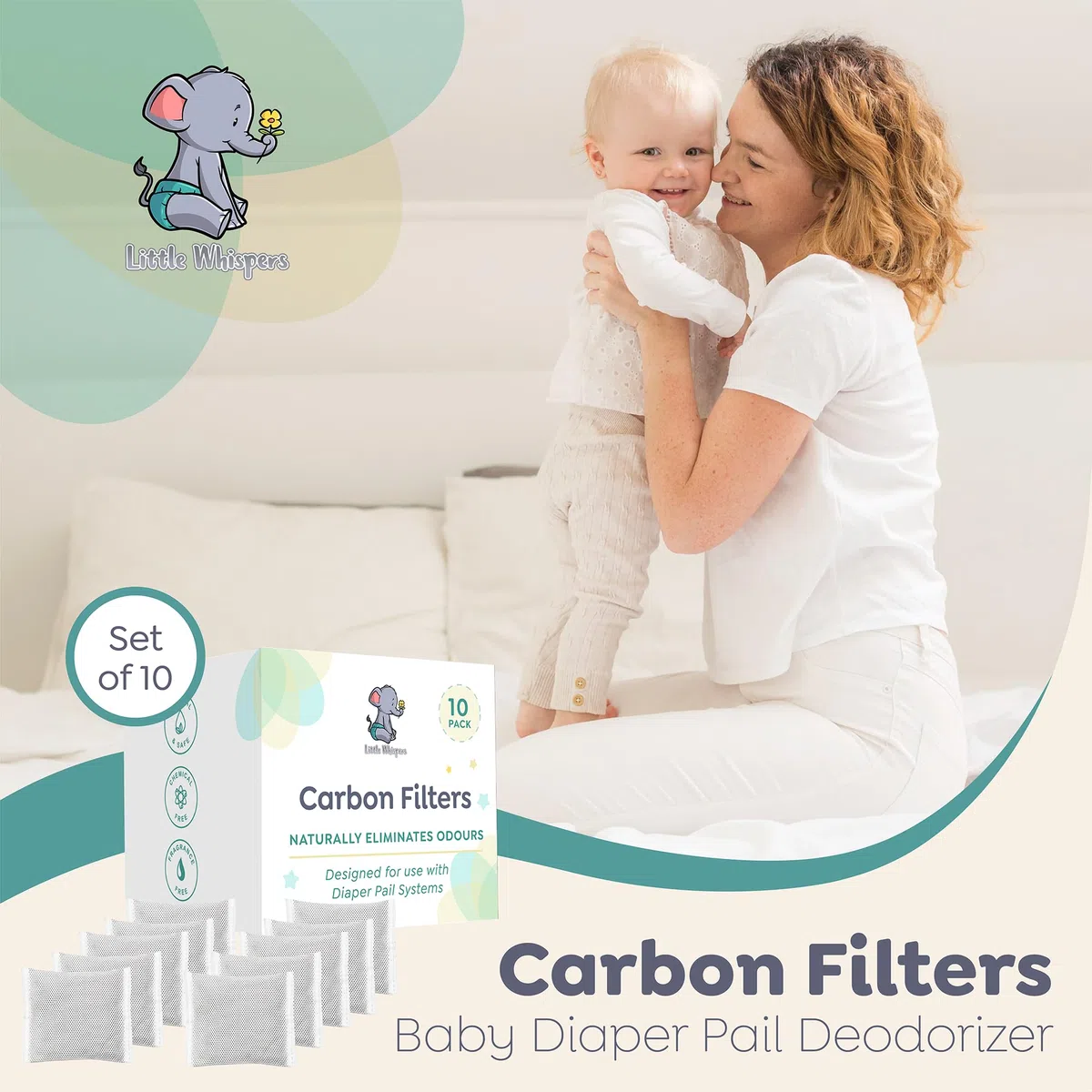 LittleWhispers Windeleimer-Geruchsabsorber, Kohlefilter-Nachfüllpackungen, kompatibel mit Diaper Genie Systemen, 10 Stück