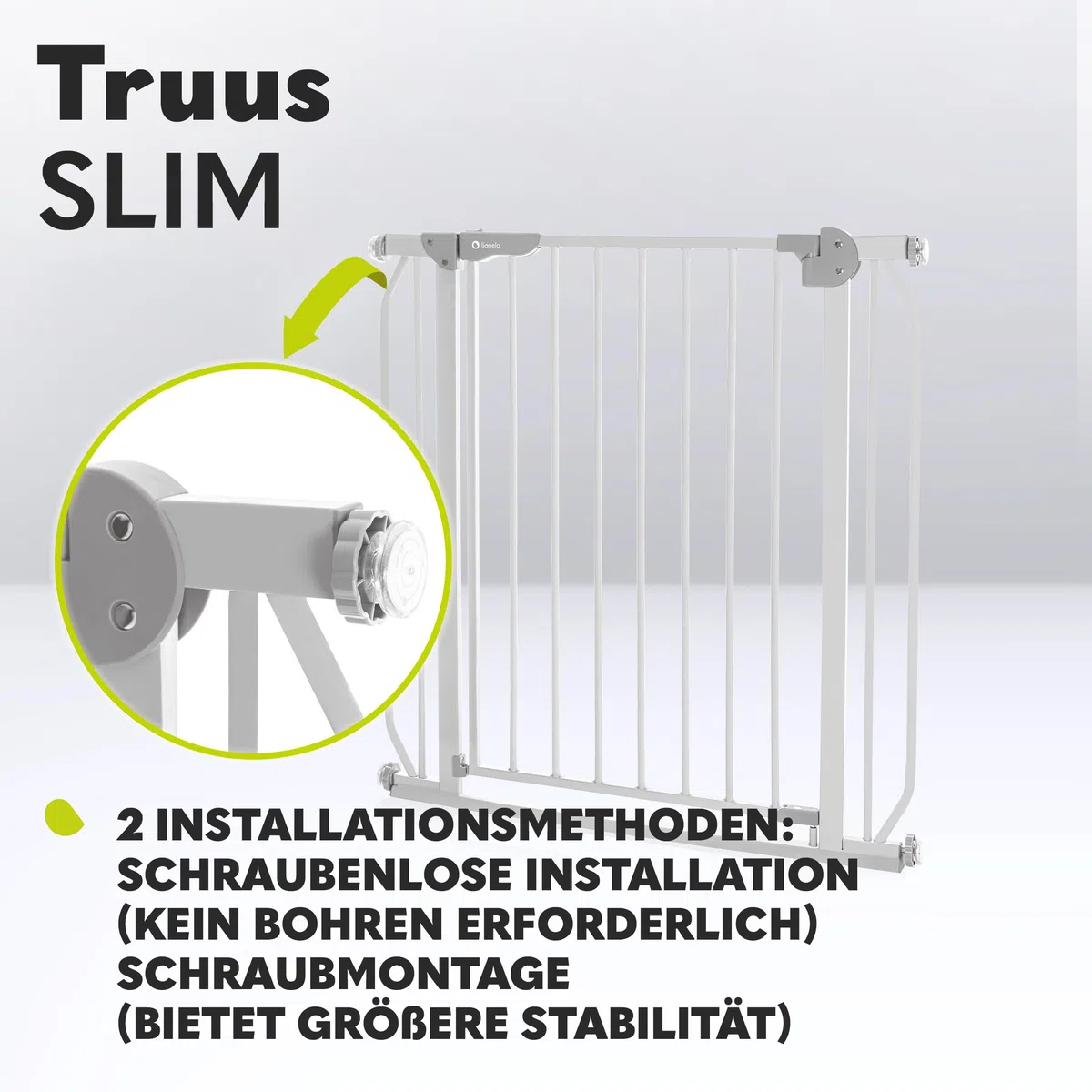 Lionelo Truus Slim Treppenschutzgitter ohne Bohren 75–105 cm | Baby Türschutzgitter mit Erweiterung, Auto Close, Doppelte Sicherung, Beidseitig Öffnend, Niedrige Schwelle