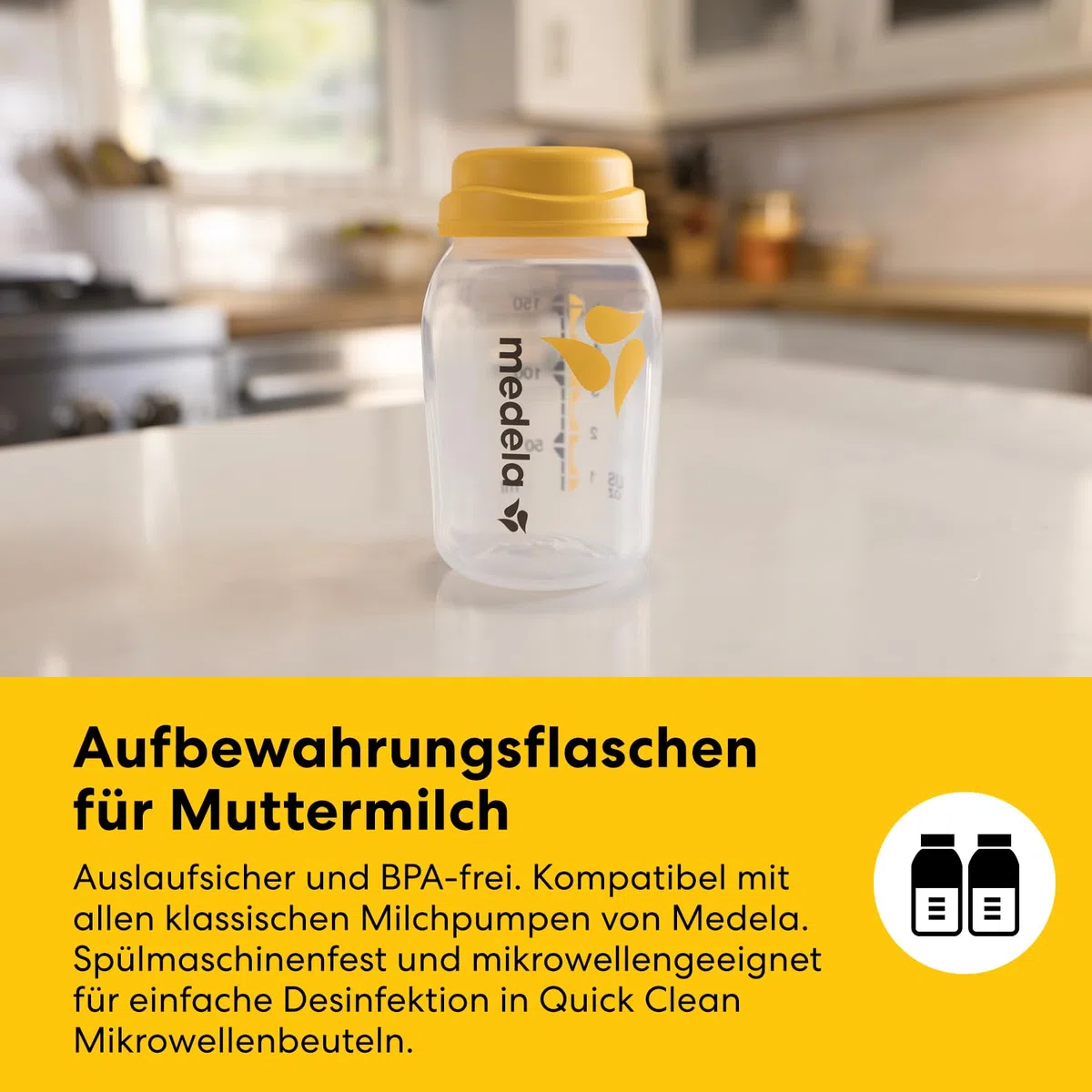 Medela All-in-One Set zur Aufbewahrung von Muttermilch mit 150ml-Flaschen, Easy Pour & wiederverwendbaren Muttermilchbeuteln, Quick Clean Mikrowellenbeuteln & Kühltasche mit passend geformtem Kühlakku
