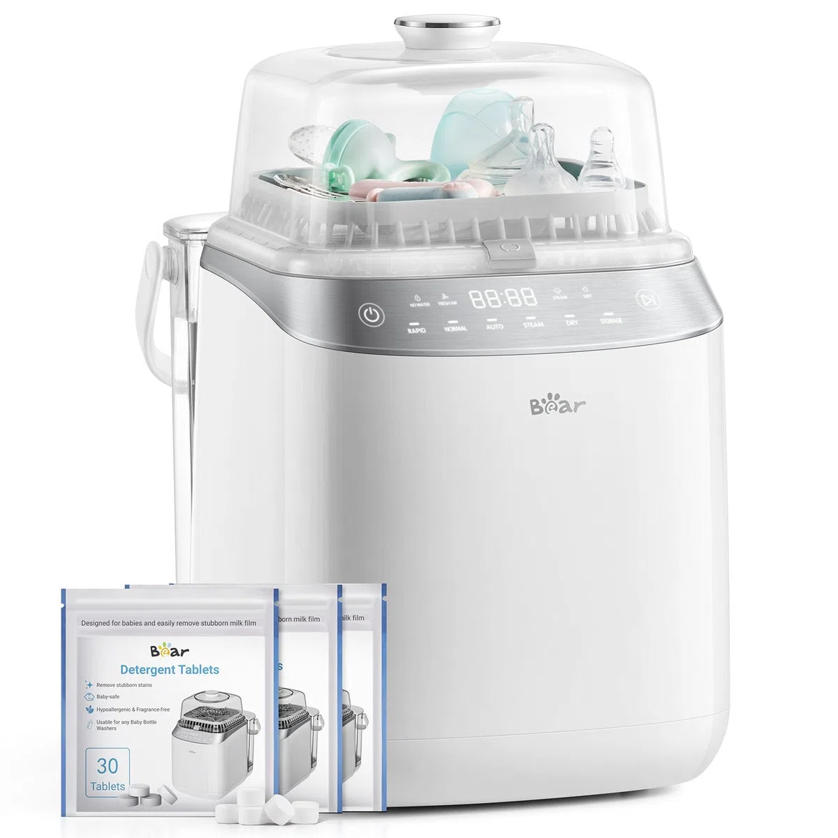 Bear Bottle Washer Pro | Automatischer Flaschenreiniger Sterilisator und Trockner für Babyflaschen & Milchpumpen-Teile | Inkl. 90 Reinigungstabletten | 99,99% Bakterienentfernung