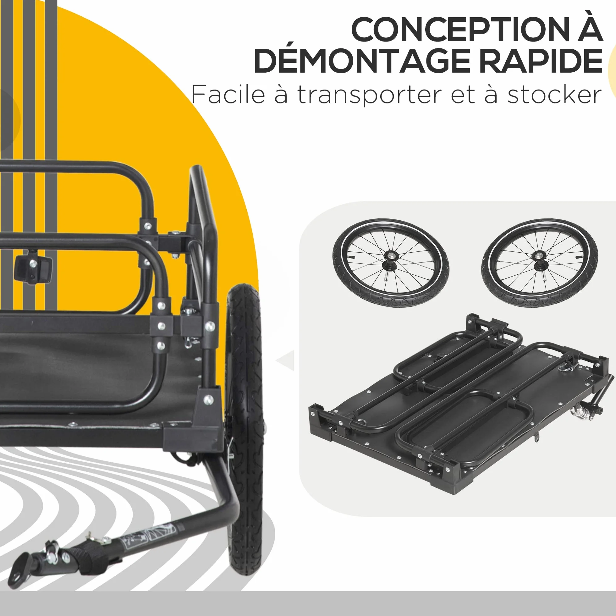 HOMCOM Fahrradanhänger, faltbar, aus Stahl, Räder 40 cm, max. 40 kg, mit Universalkupplung