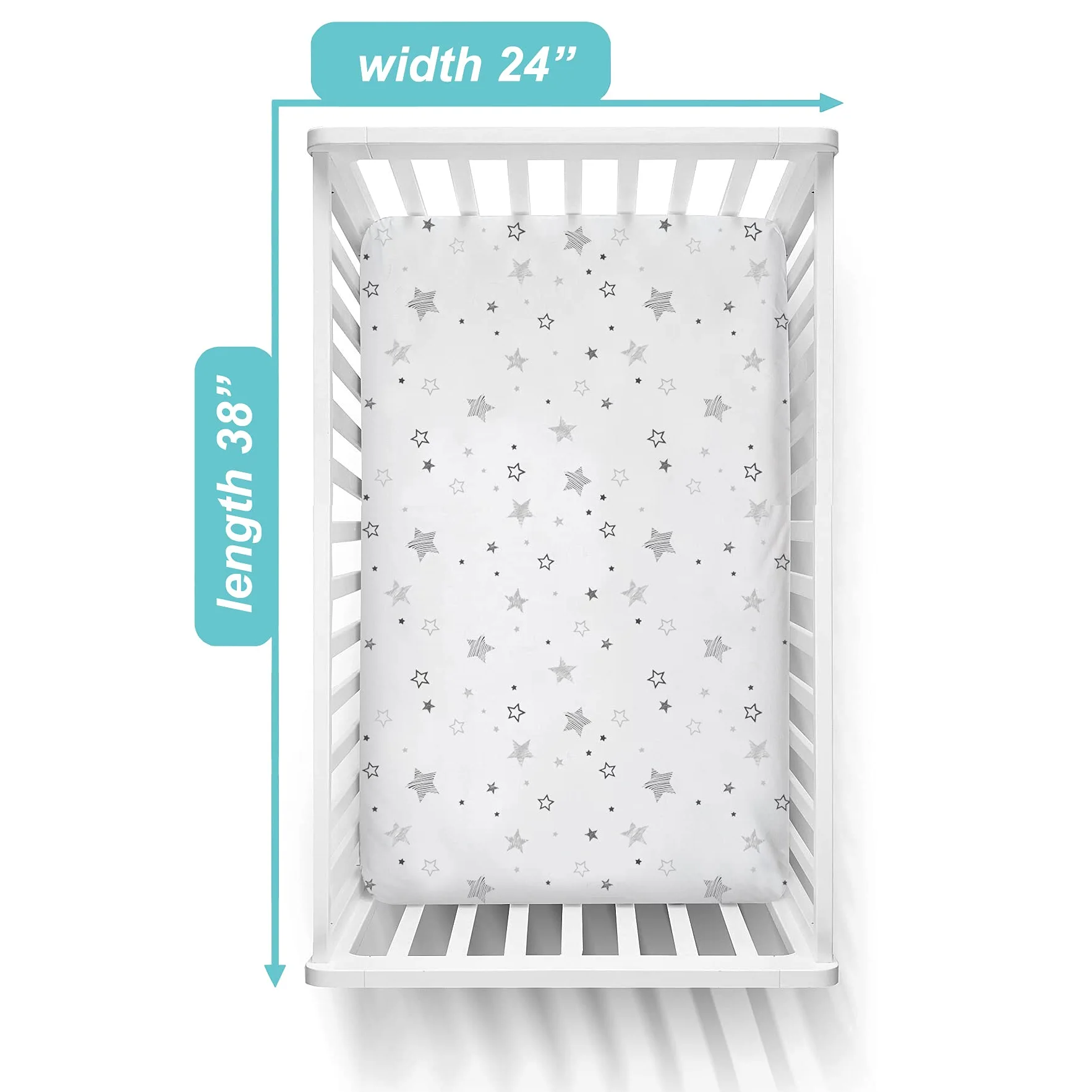 American Baby Company Spannbettlaken für Kinderbett, 61 x 96,5 cm, weich, atmungsaktiv, neutral, 100% Baumwoll-Jersey, tragbar, super Sterne, für Jungen und Mädchen, passend für die meisten Pack N