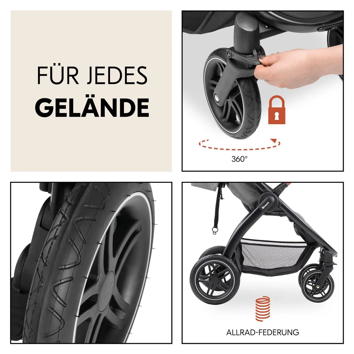 hauck Uptown, Melange Grey - Kinderbuggy mit Liegeposition ab Geburt, Breiter Sitz bis 22 kg, Getränkehalter, Gummiräder, Federung, UV Schutz 50+, Faltbar, Höhenverstellbar, Großer Korb
