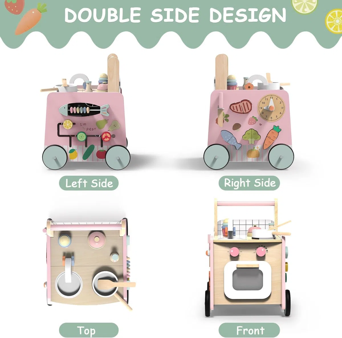 VITONIS Baby Lauflernwagen Holz, Lauflernhilfe mit Montessori Spielzeug Multifunktion, Holzspielzeug Kleinkinder, Baby Walker Spielzeug für Kinder, Geschenk für Jungen und Mädchen, Rosa