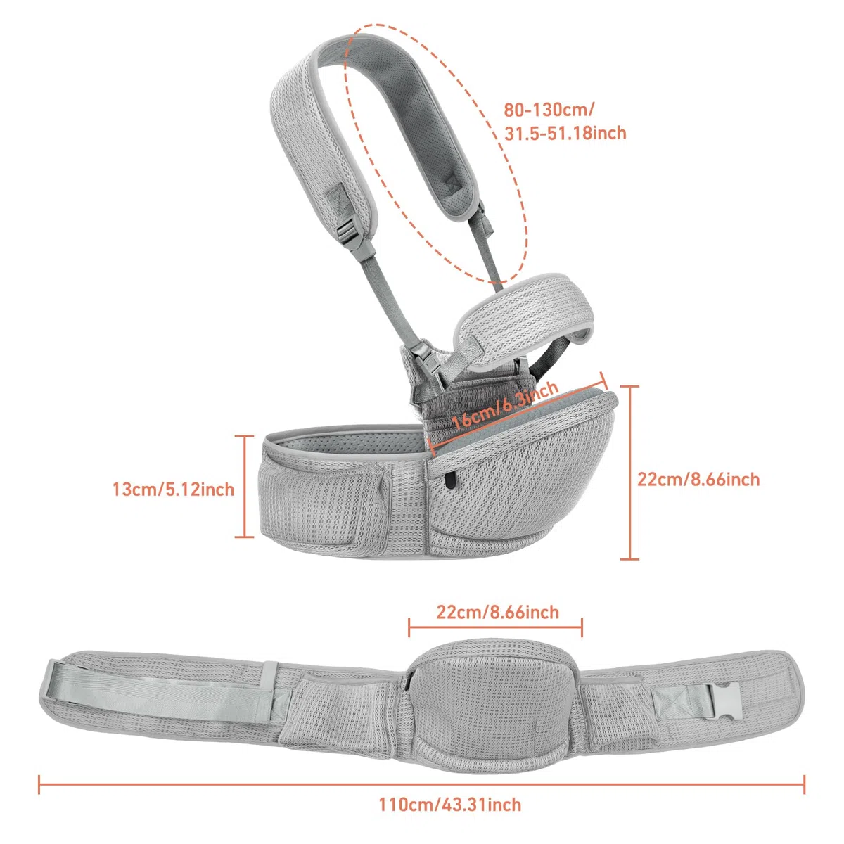 IULONEE Tragetuch Babytrage Neugeborene Ab Geburt Hüfttrage Kleinkind Trage Hüftsitzträger Ergonomischer Tragehilfe Babytrage Baby Hüftsitz Tragehilfe Für Neugeborene (Grau)