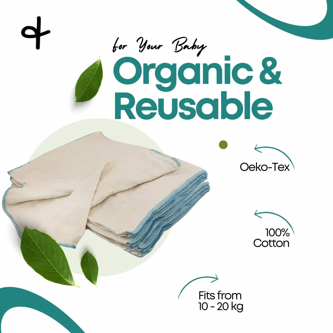 avo + cado Biobaumwolle Prefolds Gr. 3-10 Stück - passen in One Size und XL Überhosen für Stoffwindeln - 100% ungebleichte Öko-Tex Baumwolle