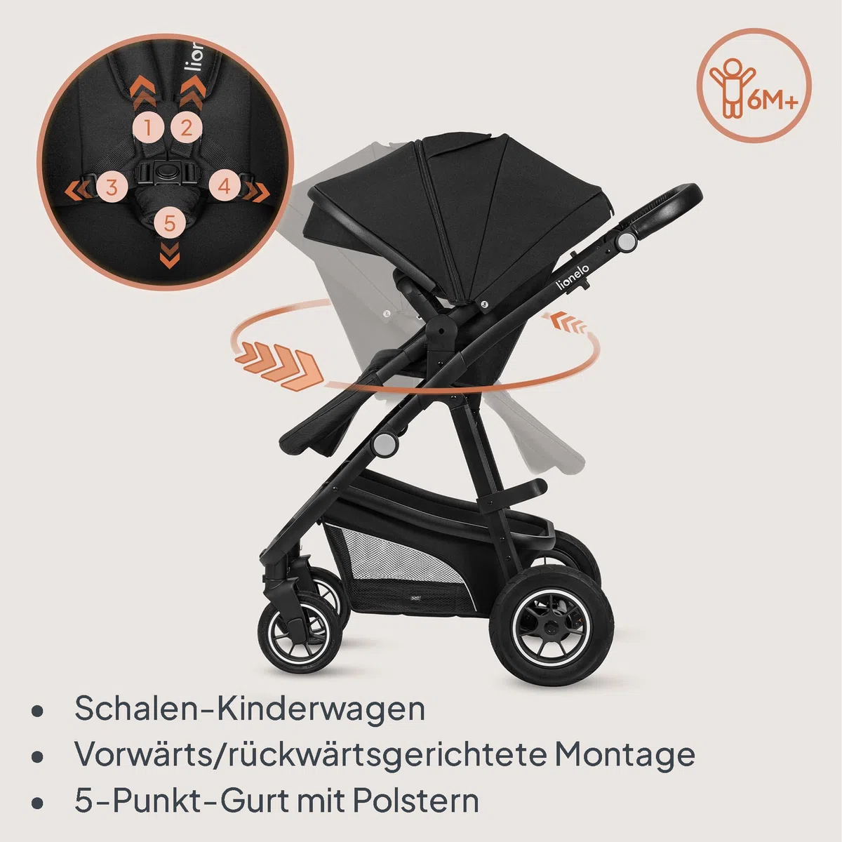 LIONELO BIANKA Kinderwagen 3 in 1 bis 22 kg Babywanne Autositz Reise-System Zusammenlegbar Stoßdämpfer Verdeck XXL