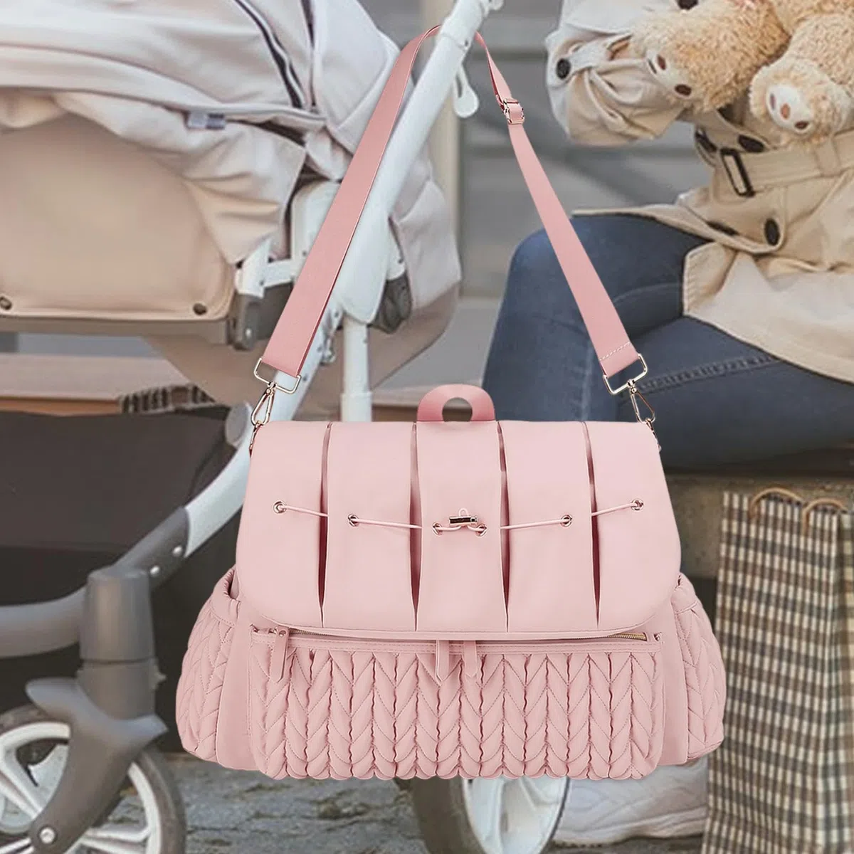 Générique Windeltasche, Rucksack, Wickeltasche, Organizer, Wickeltisch, Reisetaschen mit großer Kapazität, mit Wickelunterlage, wasserdicht, für Mütter, Rosa, Se référer au descriptif, Siehe