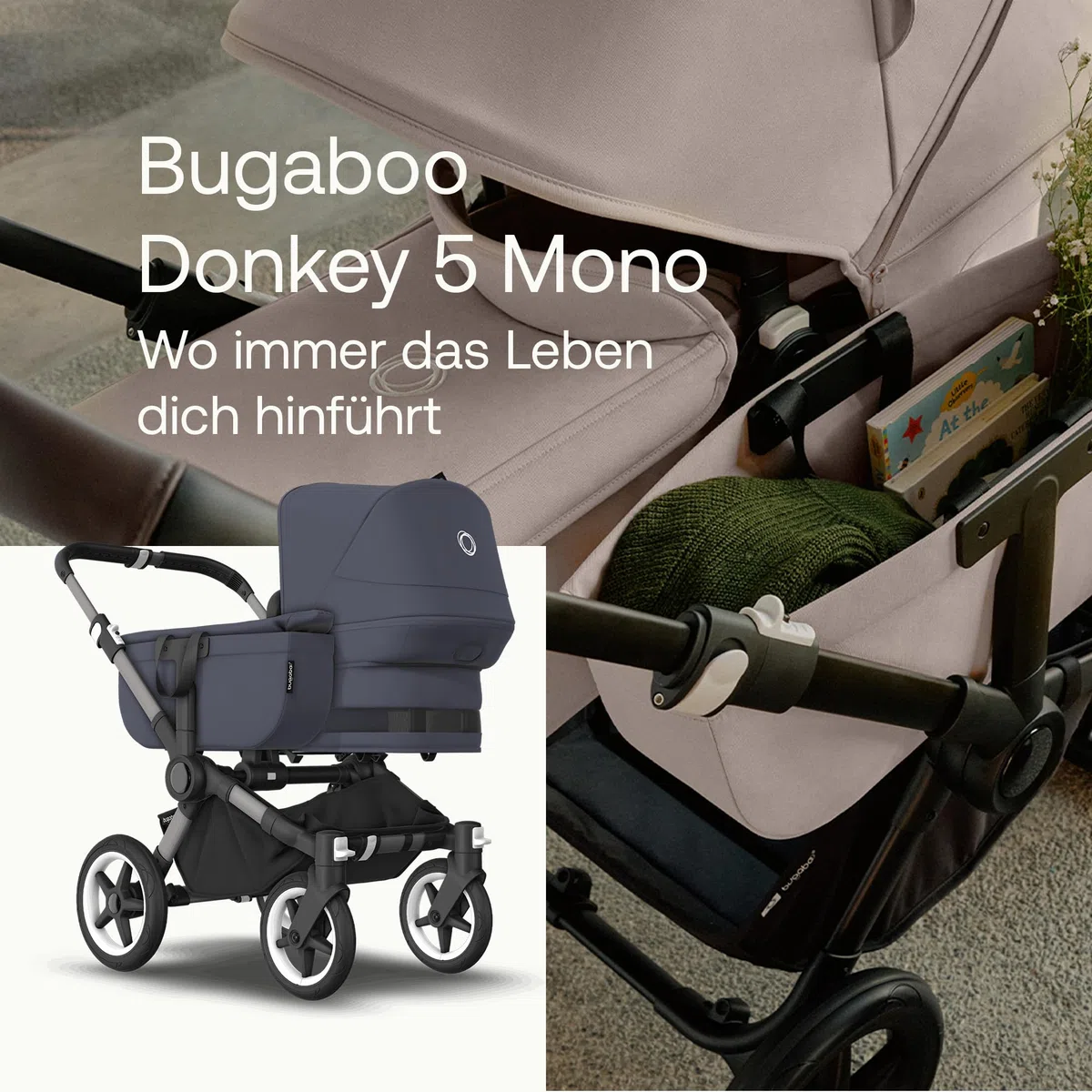 Bugaboo Donkey 5 Mono Kinderwagen, umbaubar zum Doppel- oder Zwillingskinderwagen, Graphit/Stormy Blue
