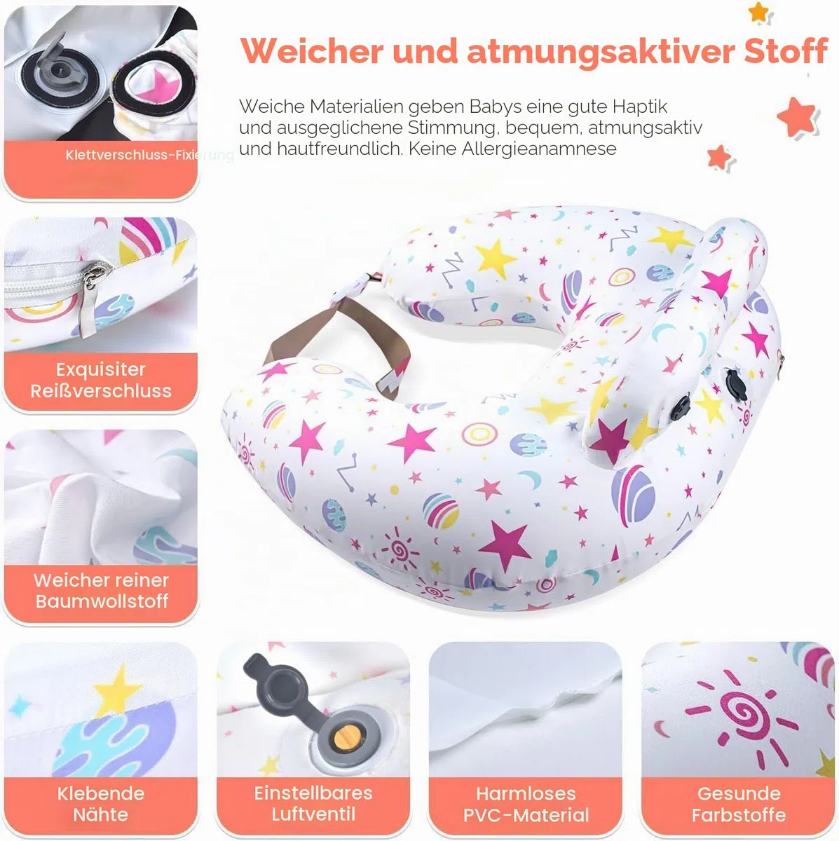 Aufblasbares Stillkissen zum Stillen & Flaschenfüttern - Tragbares Reise-Fütterungskissen mit verstellbarem Hüftgurt - Weicher Baumwollbezug - Geruchsfrei Verdickte TPU-Innenseite - Abnehmbar