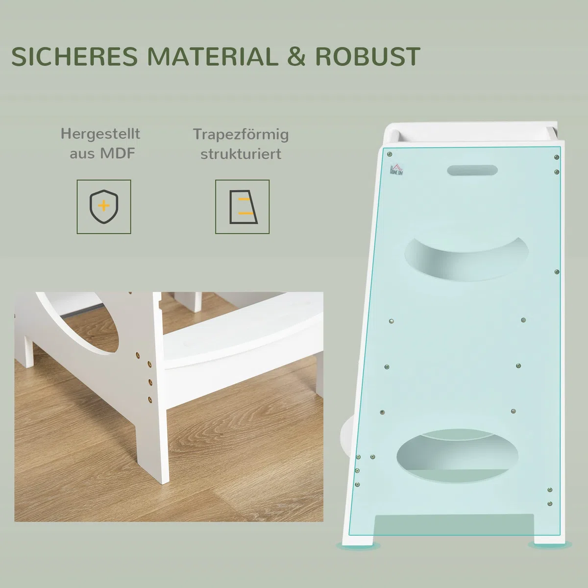 HOMCOM Lernturm für Baby Tritthocker Schemel Stehender mit 3 Stufen Küchenhelfer für 3+ Jahre Kinder Jahre Sicherheit Bad Schlafzimmer Küche Weiß 40 x 50 x 90 cm
