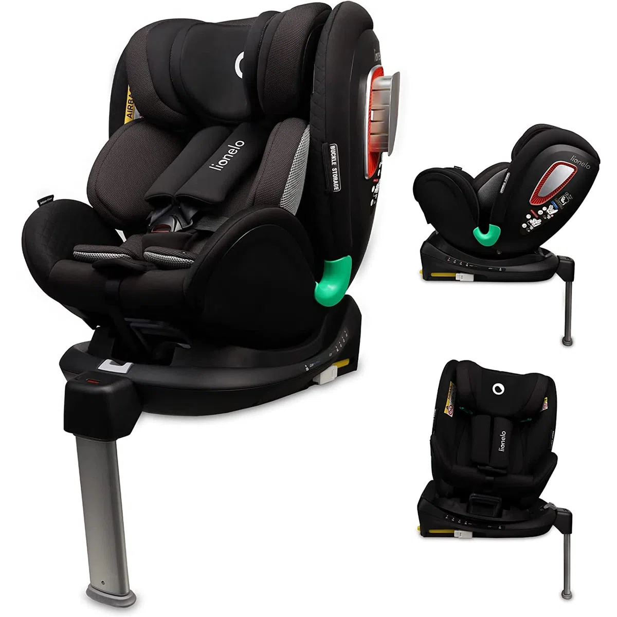 LIONELO Antoon PLUS ADAC Kindersitz, Isofix und Stützfuss, Gewichtsgruppe | 0 bis 18 kg, 5-Punkt-Gurt vorwärts und rückwärts, 360-Grad-Drehbasis, Dri-Seat-Einsatz, Verdeck