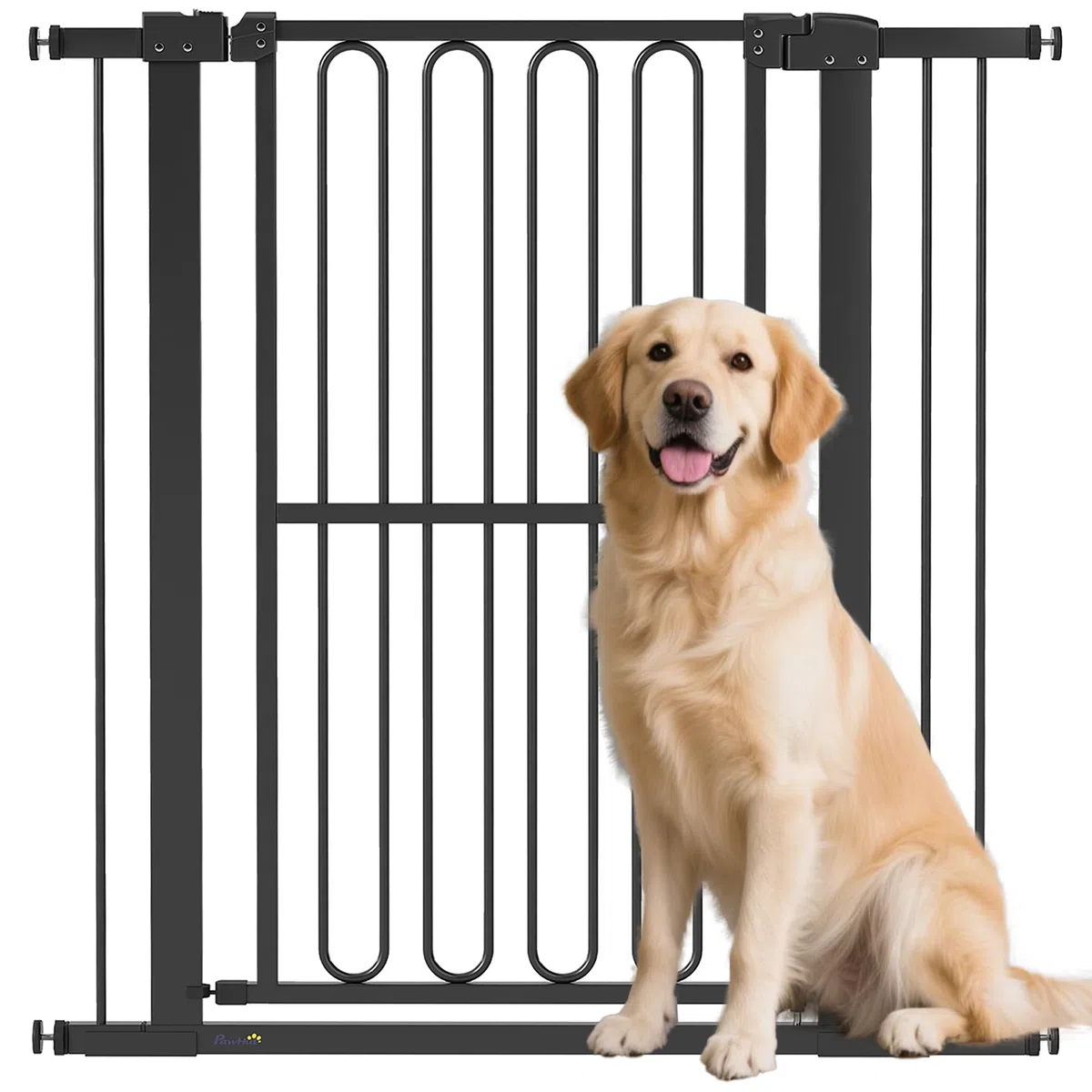 PawHut Treppenschutzgitter 104cm Türschutzgitter Absperrgitter ohne Bohren 76-104 cm Schutzgitter aus Stahl für Hunde, Haustiere Treppen, Tür, Schwarz