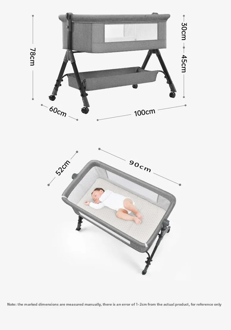 Beistellbett Baby mit Rollen, Faltbar Co-Sleeping Babybett, Convertible Stubenwagen Baby Kleinkind Wiege (X3 Khaki)