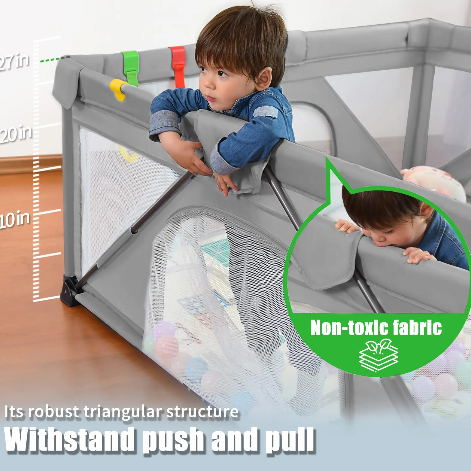 Baby Laufgitter faltbar, Heyo.Ja großer Spielhof, Laufgitter für Babys und Kleinkinder, Spiel Stifte für Babys und Kleinkinder mit Tor, tragbarer Laufstall für drinnen und draußen (120 x 160 x 68 cm)