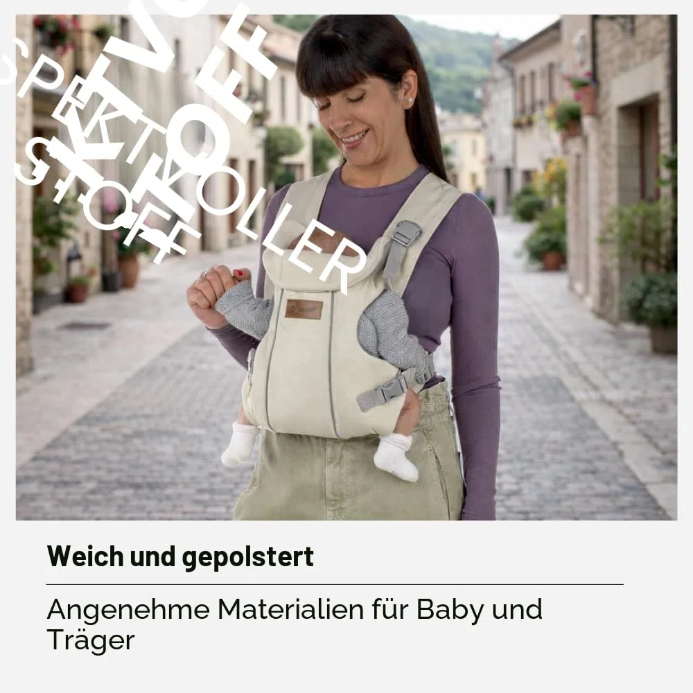 Jané Dual Ergonomische Babytrage, Ab Geburt (3,5–15 kg), 3 Tragepositionen, Gepolstert und Atmungsaktiv, Beige