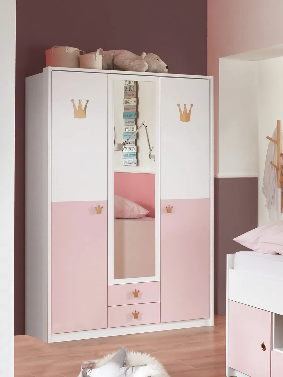 möbelando Kleiderschrank CINDY2 139x199x58 cm Weiss Rose
