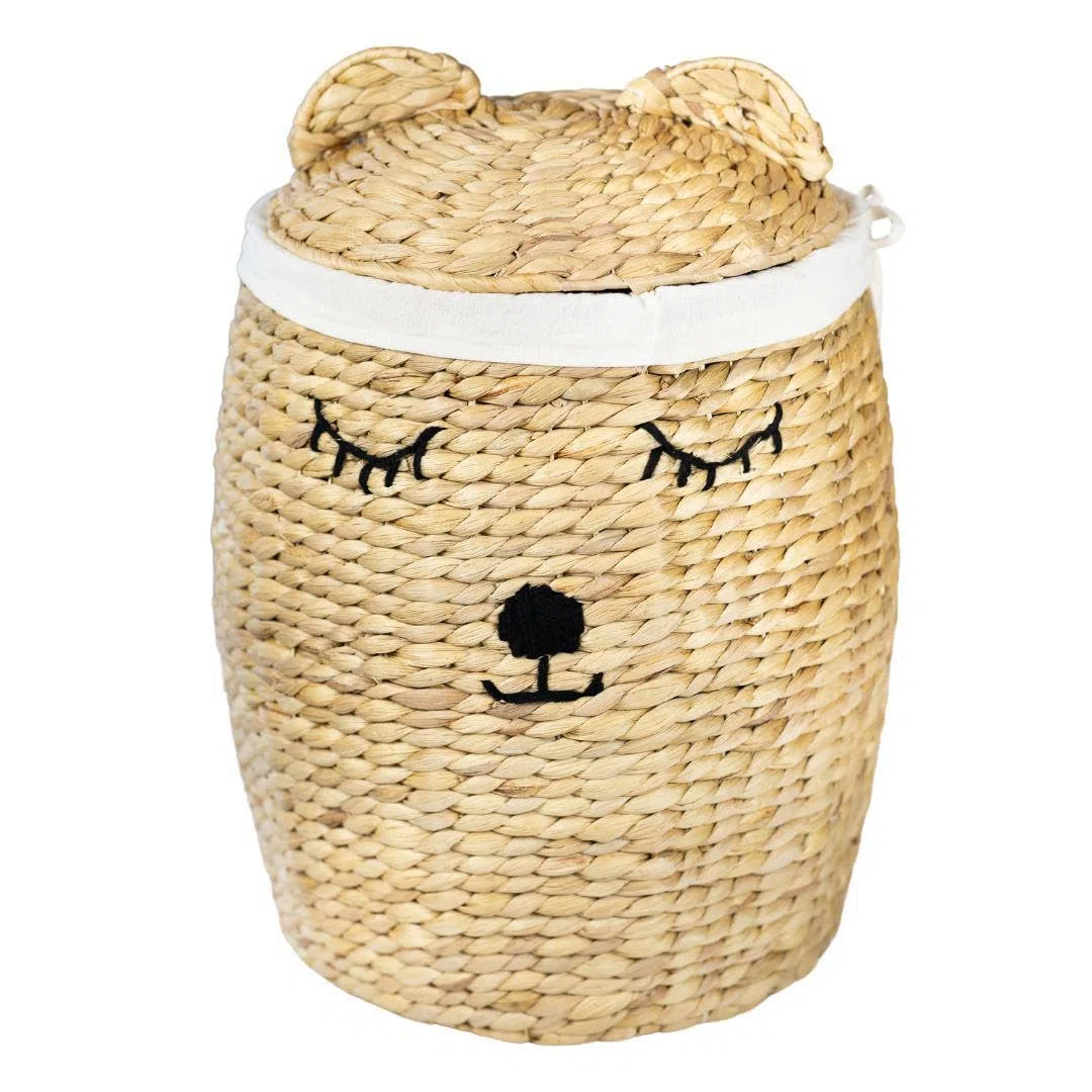 Aufbewahrungskorb/Spielzeugkorb/Wäschekorb geflochten [mit Deckel] - groß rund natur beige - Wasserhyazinthe Rattan - Wohnzimmer Kinderzimmer Schlafzimmer - Bär - Jetzt wählen