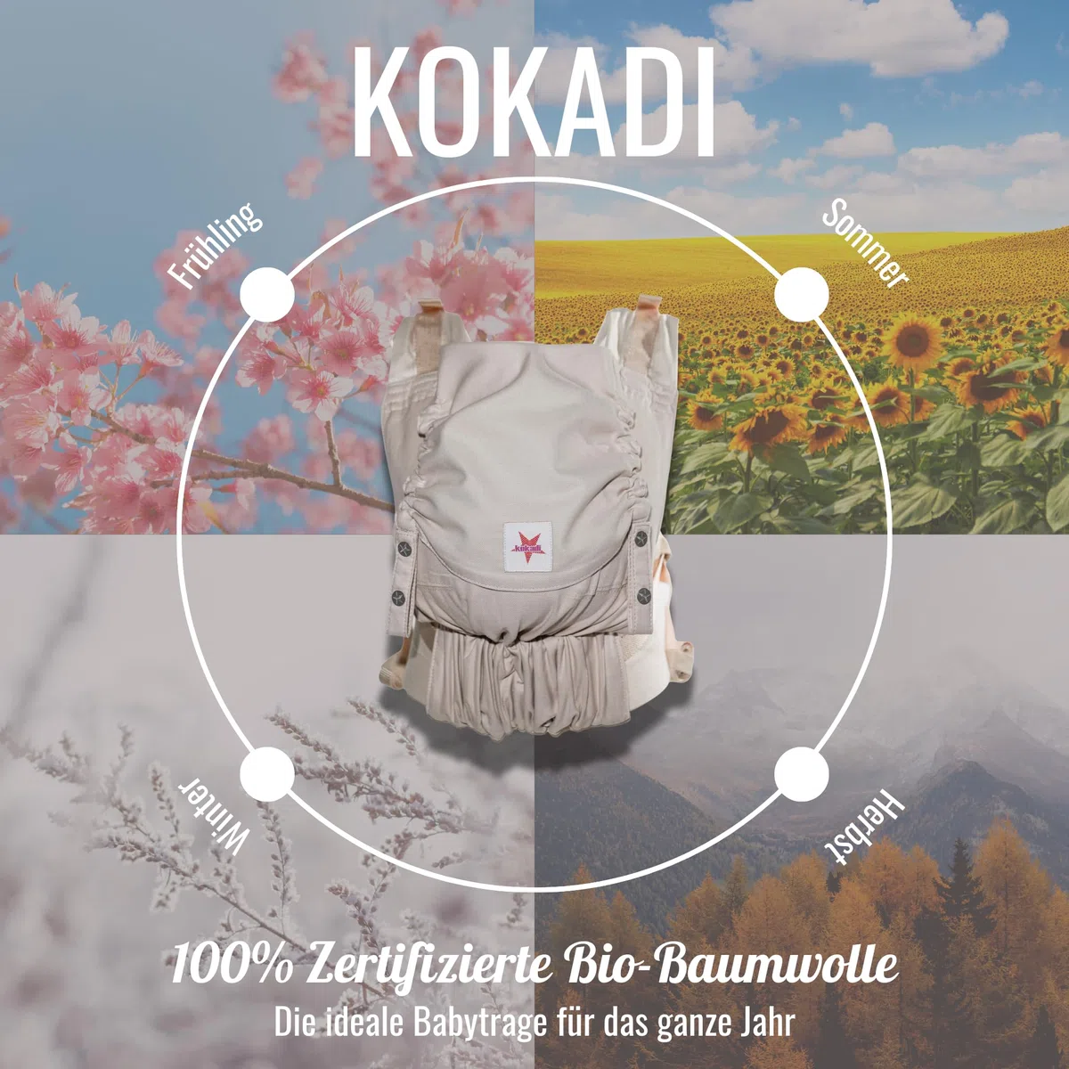 KOKADI Flip X Diorite Stars (Unisize)-Perfekte Kombi aus Fullbuckle & dem Tragen überkreuzt -Ab Geburt - 15 kg,handgefertigt aus 100%Bio-Baumwolle –Ergonomische Babybauchtrage Rückentrage Tragetasche