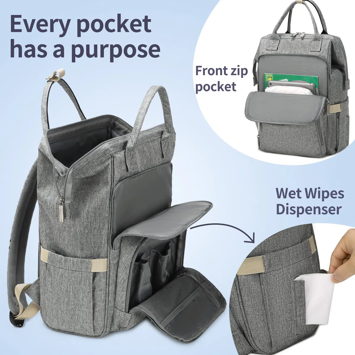 Pomelo Best Baby Wickelrucksack stylische Wickeltasche Rucksack mit Wickelunterlage multifunktional wasserabweisend Große Kapazität Rucksack für unterwegs