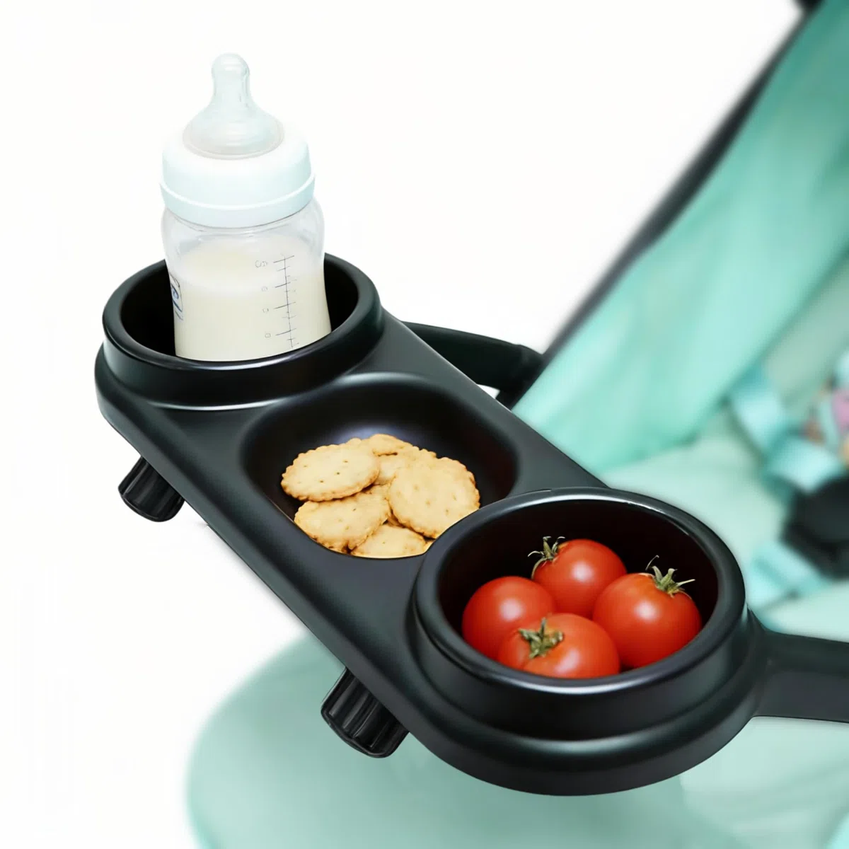 Universal-Kinderwagen-Snack-Tablett, Kinderwagen-Becher-Unterstützung mit Tablett-Befestigung für kleine Dinge, Babywagen-Zubehör für Kinderwagen