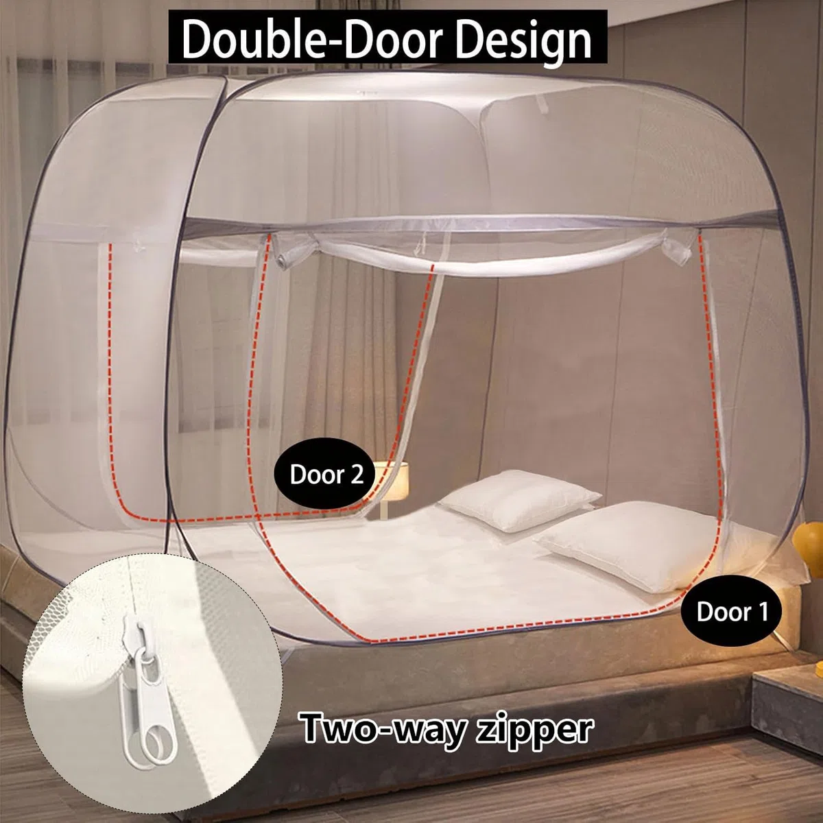 Moskitonetz Bett,180X200cm,Doppeltür-Moskito-Campingzelt | Zusammenklappbares Moskitonetz,Faltbares Anti Mosquito Bites Mückennetz,für Schlafzimmer,Outdoor