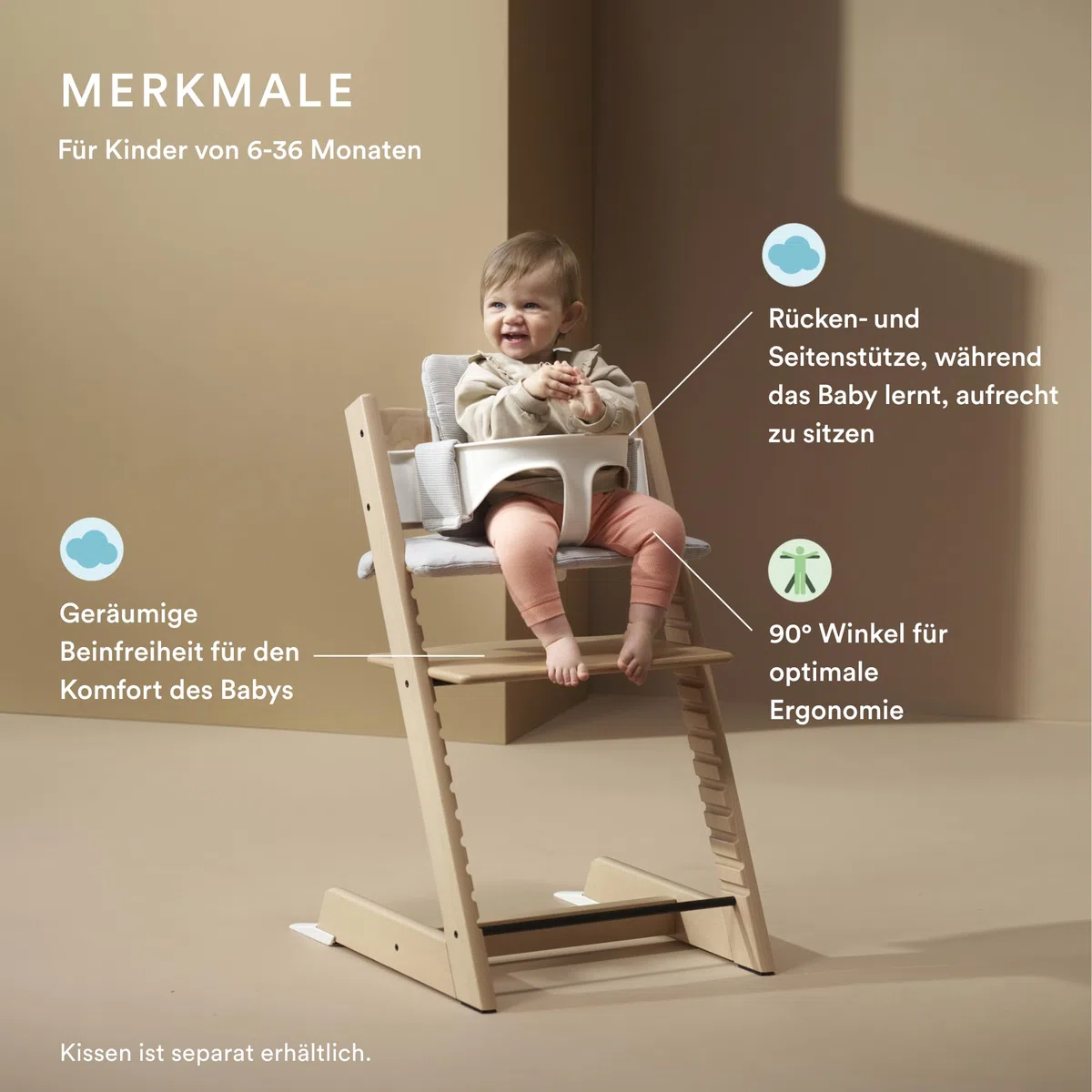 Stokke Tripp Trapp Hochstuhl, White - Inklusive Stuhl + Baby Set2 für Kinder von 6-36 Monaten - Verstellbar, ergonomisch & leicht zu reinigen