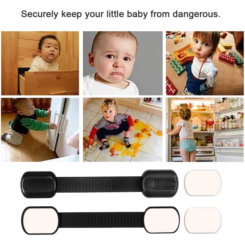 Maveek Sicherheitsschloss für Kinder/Babys, verstellbarer Riemen, Babysicher, ohne eingefangene Finger für Schrank/Schubladen/Schrank/WC-Sitz/Backofen und Kühlschrank; 9 zusätzliche 3M-Klebepads