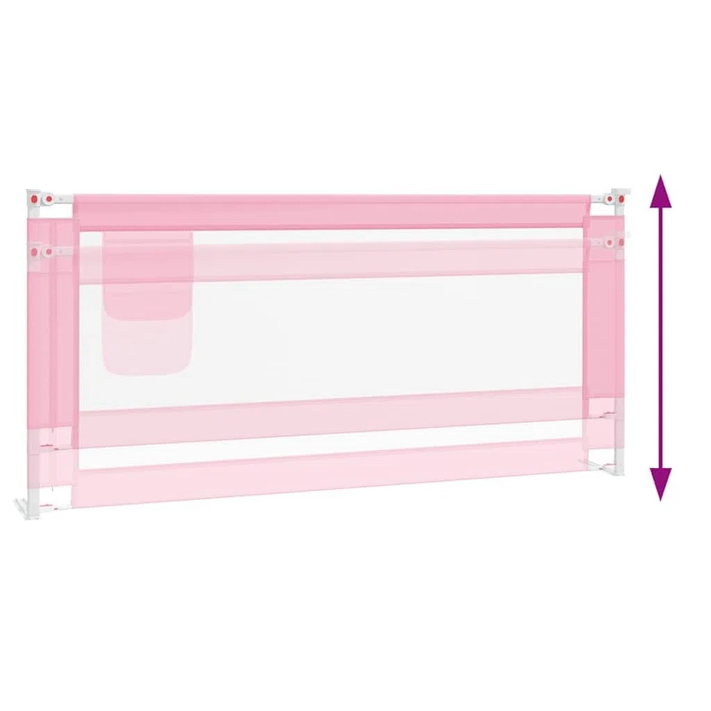 Kleinkind-Bettschutzgitter Rosa aus Stoff 200x25 cm, höhenverstellbar, klappbar mit Rausfallschutz, atmungsaktiv für Kinderbett, Elternbett, Boxspringbett und Reisebett