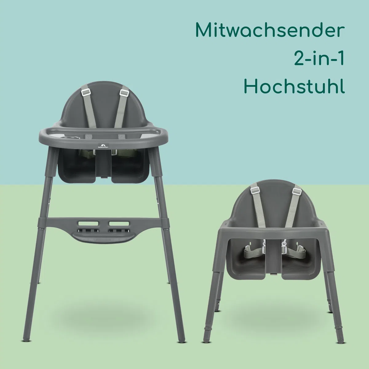 Bebeconfort Meely 2-in-1 verstellbarer Hochstuhl Baby Babystuhl 6 Monate–3 Jahre max. 15 kg leicht 3,3 kg Reisehochstuhl 5-Punkt-Gurt Dark Grey
