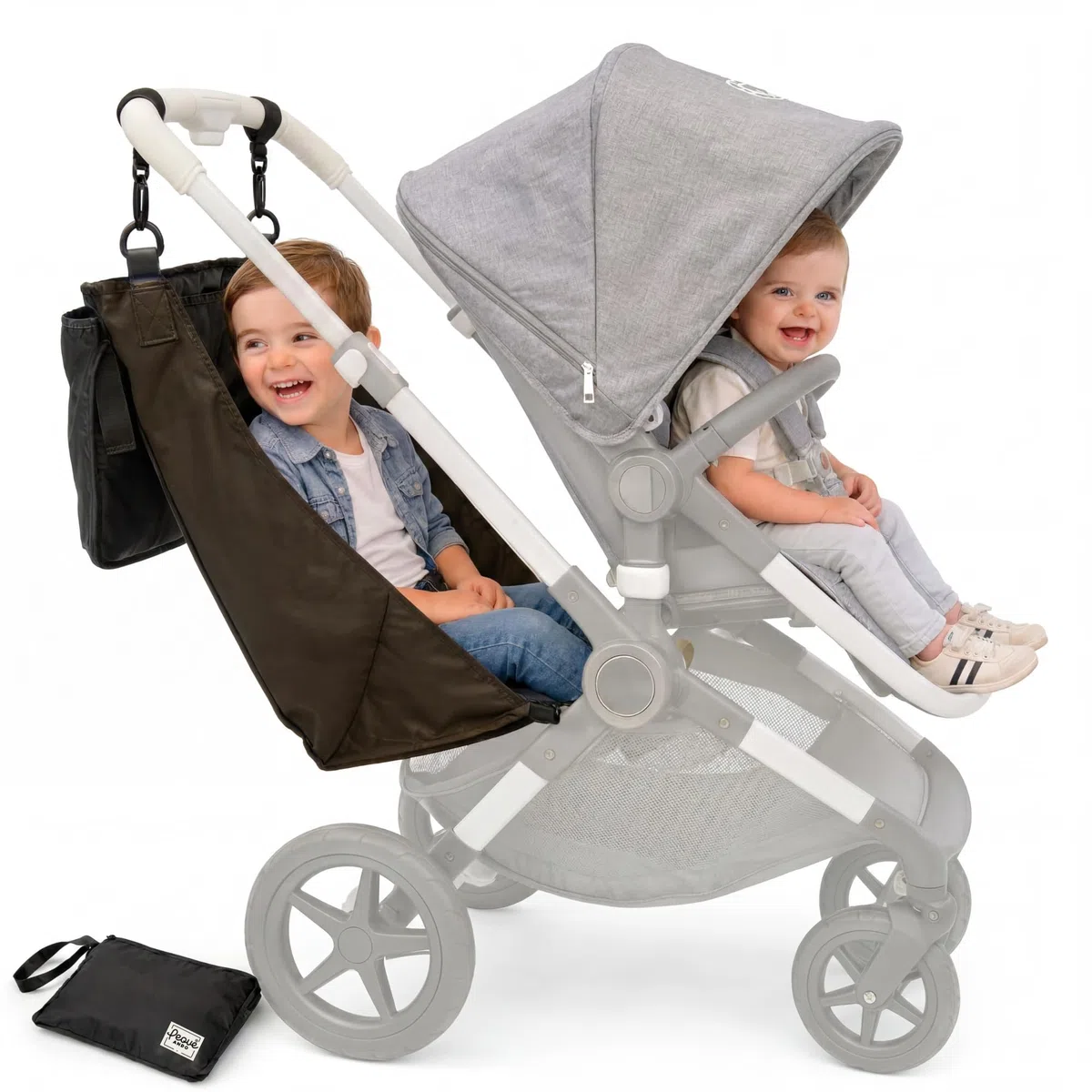 Extra Kinderwagensitz verwandelt Ihren Kinderwagen in einen Zwillingssitz für den großen Bruder. Diese kompakte Textil-Hängematte ist eine Alternative zum Kinderroller (Schwarz)