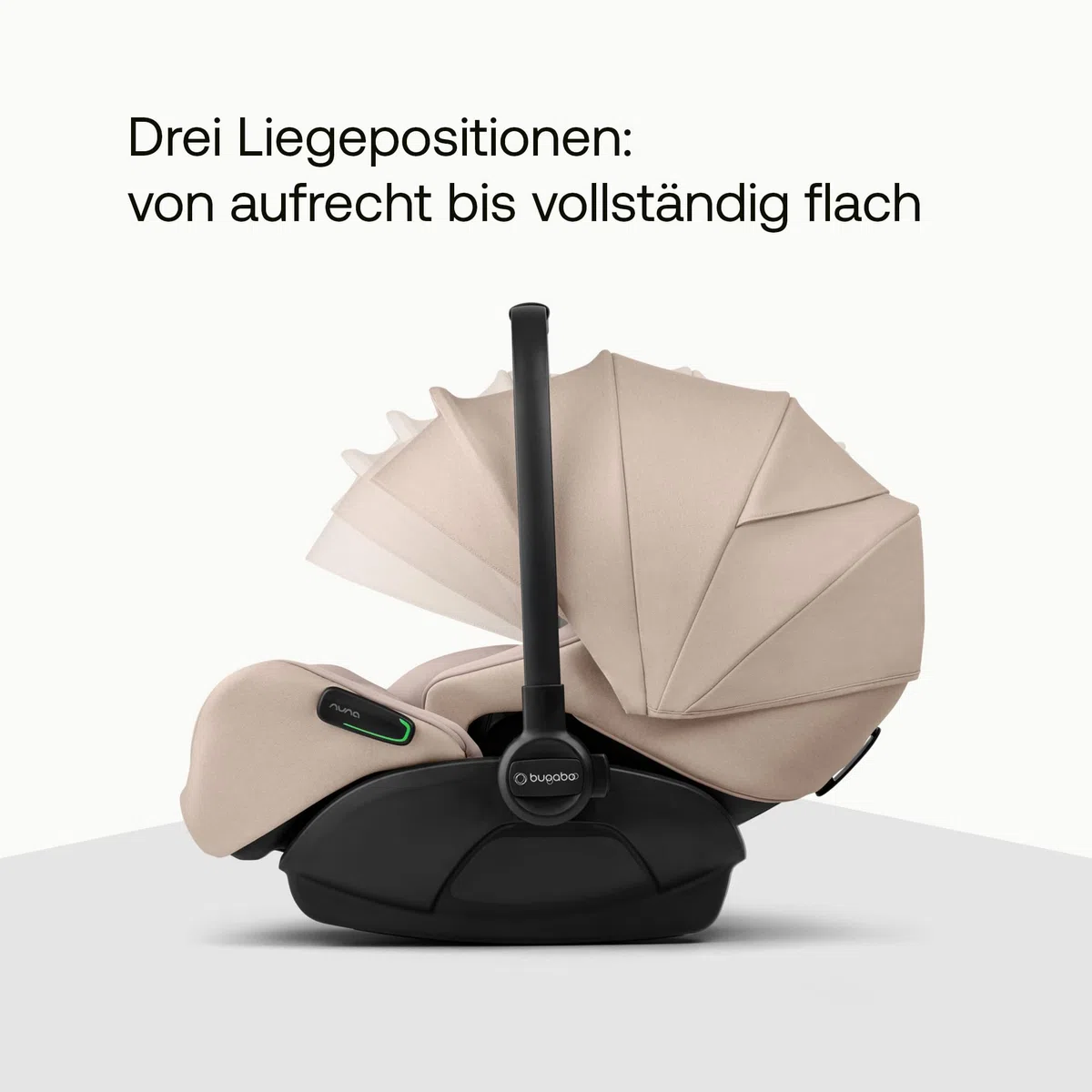 Bugaboo Otter by Nuna, i-Size Babyschale ab Geburt, flache Liegeposition | UPF 50+ Sonnenverdeck und Memory-Schaum, kompatibel mit 360 Grad Isofix-Basis, von 0–15 Monaten, Desert Taupe Melange