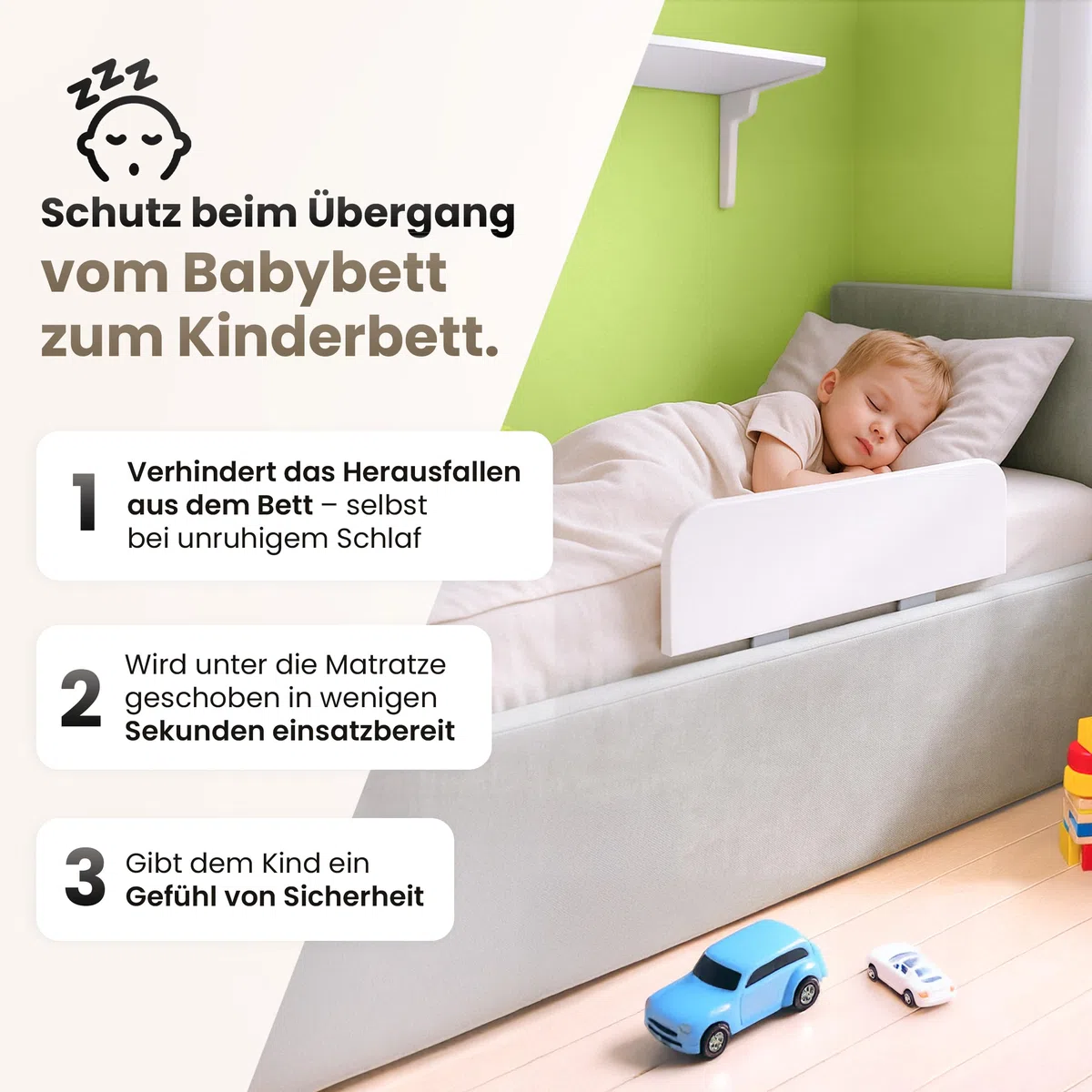 Bettgitter Rausfallschutz Kinderbett 60 x 20 cm, Rosa, ohne Bohren | Stabile Absturzsicherung aus laminierter Platte, Montage unter der Matratze, passend für Kinderbett und Babybett